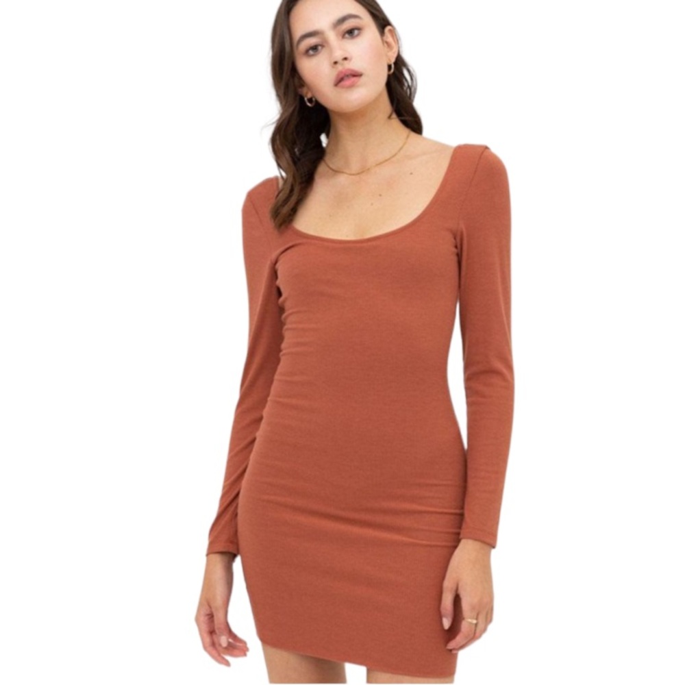 NEW Love Tree Solid Brown Rib Mini Dress